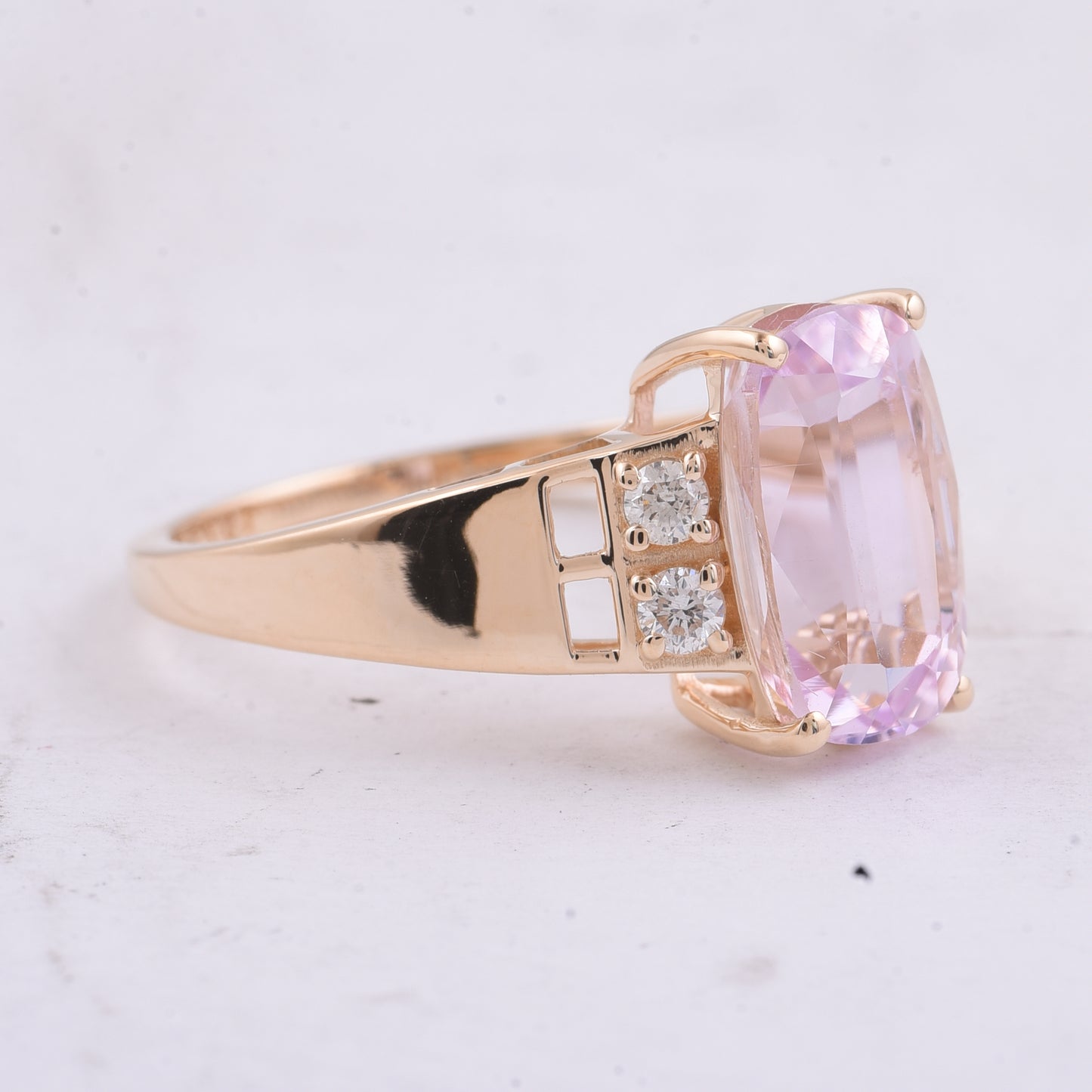 3.69 Ct Cushion Natural Kunzite 14K Gold Ring