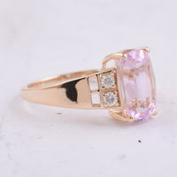 3.69 Ct Cushion Natural Kunzite 14K Gold Ring