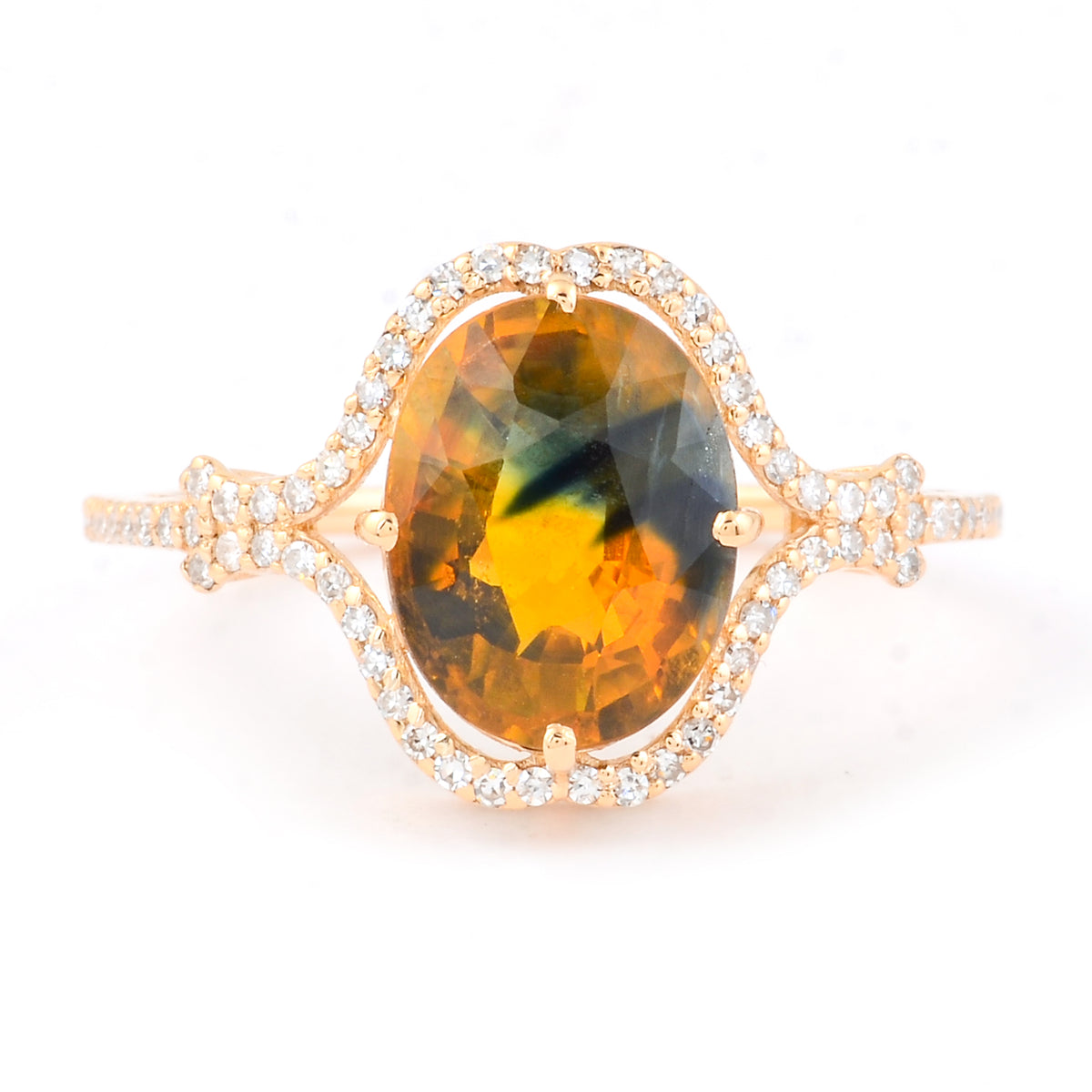 4.07 Ct Oval Mixed Cut Natural Bi Coloured Sapphire 14K Gold Ring