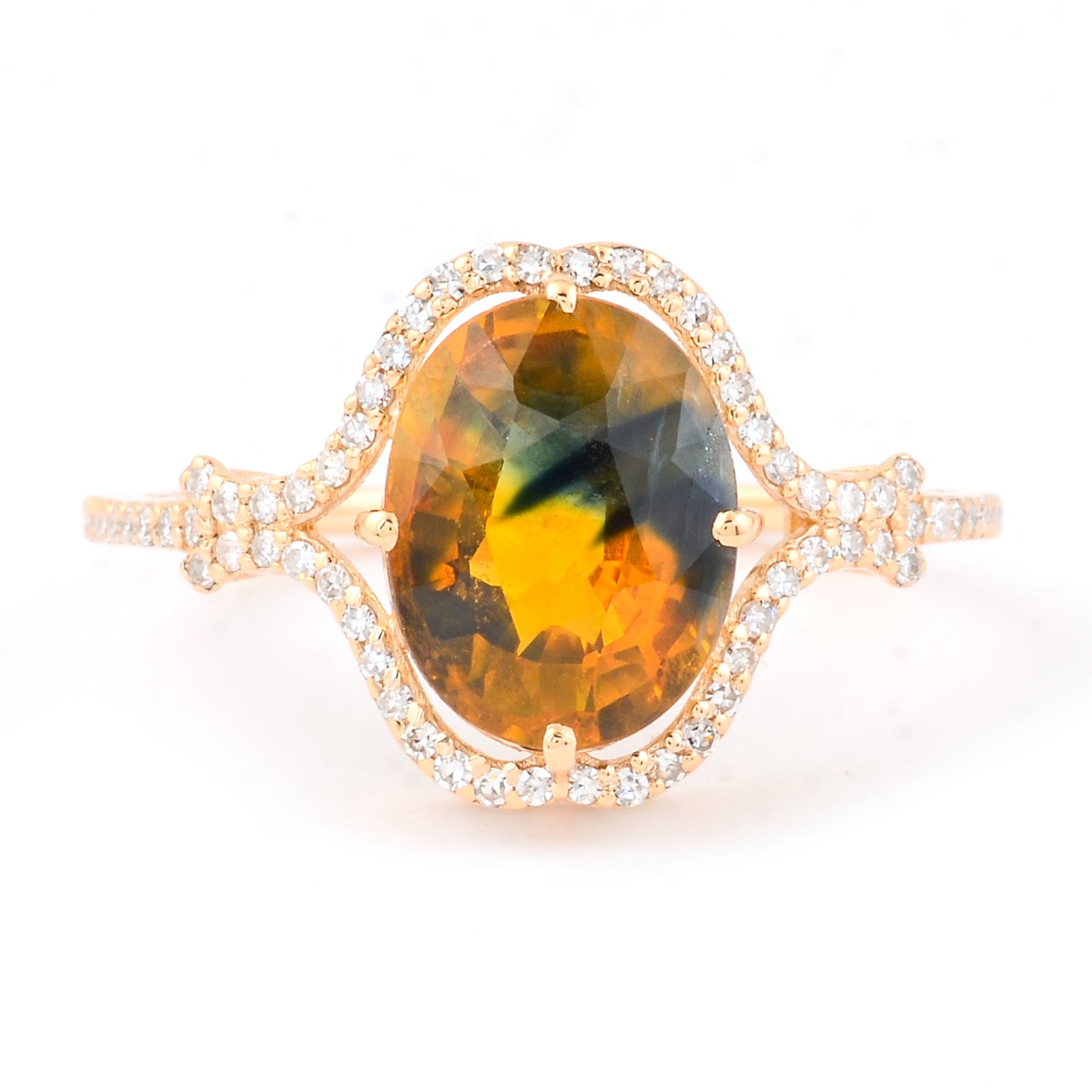 4.07 Ct Oval Mixed Cut Natural Bi Coloured Sapphire 14K Gold Ring