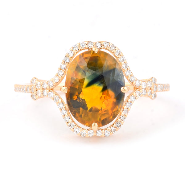 4.07 Ct Oval Mixed Cut Natural Bi Coloured Sapphire 14K Gold Ring