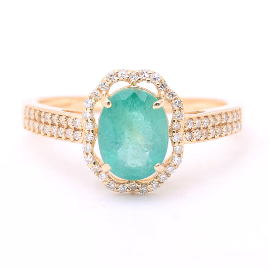 1.85 Ct Oval Mixed Cut Natural Emerald 14K Gold Ring