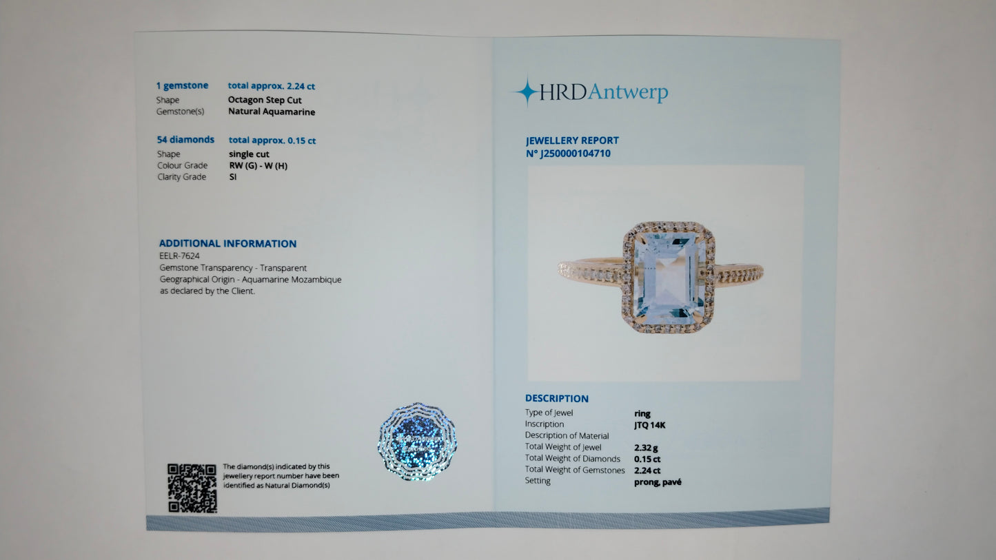2.39 Ct Octagon Step Cut Natural Aquamarine 14K Gold Ring