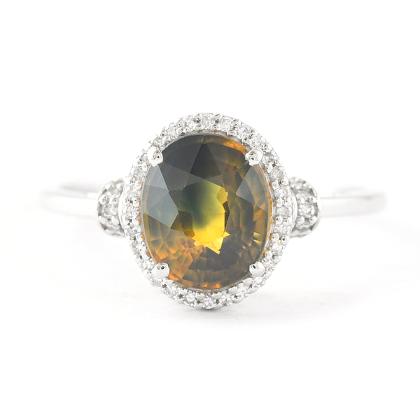 3.02 Ct Oval Mixed Cut Natural Bi-Coloured Sapphire 950 Platinum Ring