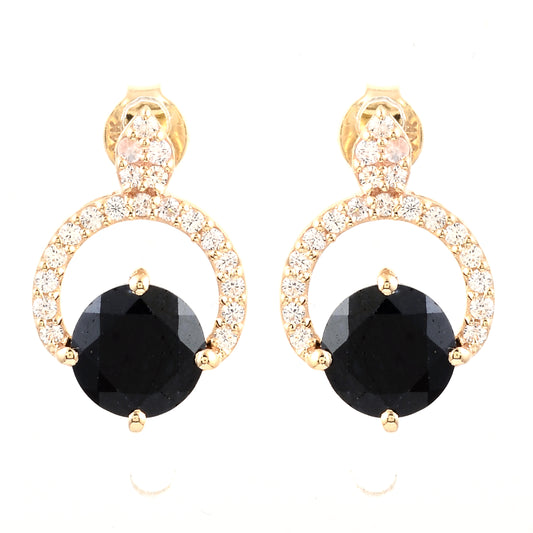 3.71 Ct Round Sapphire 14K Gold Earrings