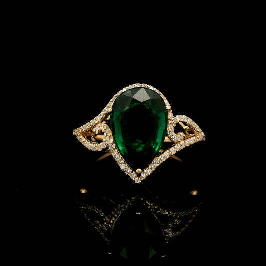 3.67 Ct Pear Mixed Cut Lab Grown Emerald 14K Gold Ring