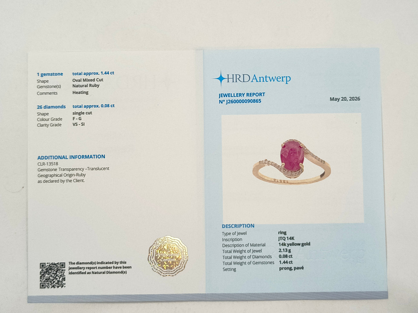 1.52 Ct Oval Ruby 14K Gold Ring