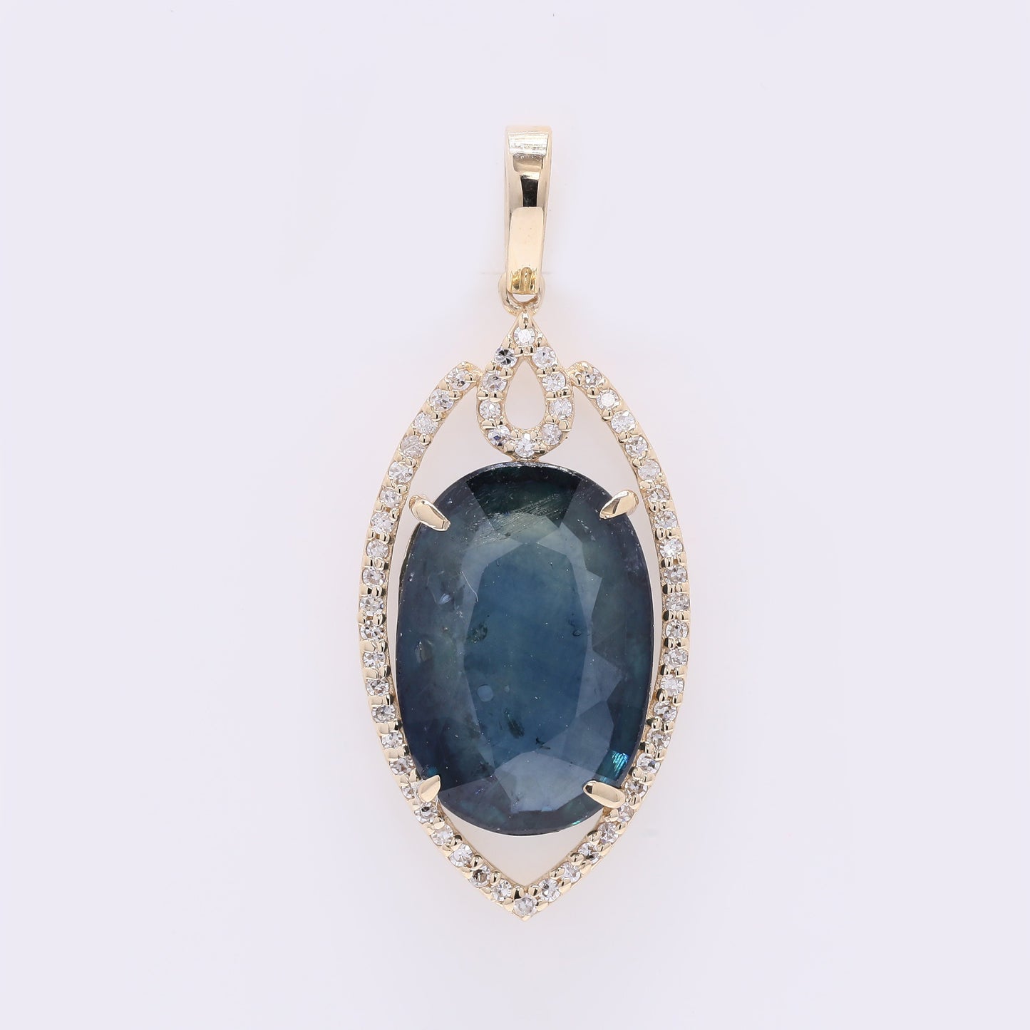 7.37 Ct Oval Mixed Cut Natural Sapphire 14K Gold Pendant