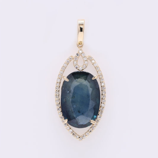 7.37 Ct Oval Mixed Cut Natural Sapphire 14K Gold Pendant
