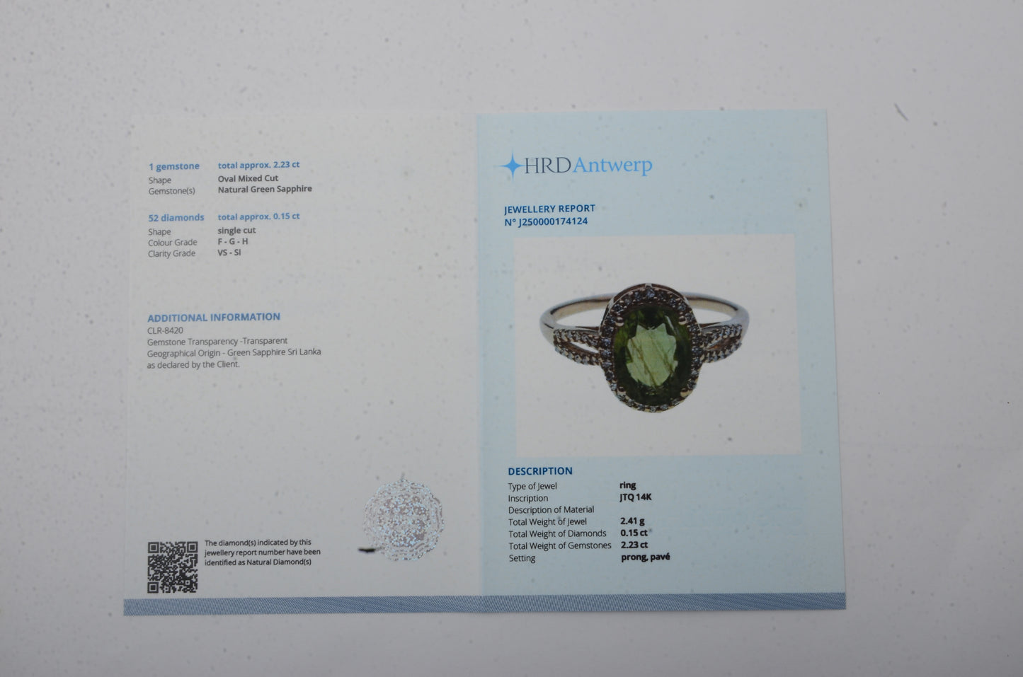 2.38 Ct Oval Mixed Cut Natural Green Sapphire 14K Gold Ring