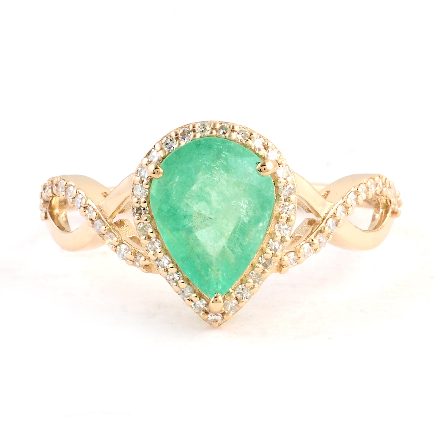 1.40 Ct Pear Mixed Cut Natural Beryl Emerald 14K Gold Ring