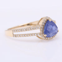 2.06 Ct Triangle Mixed Cut Natural Sapphire 14K Gold Ring