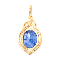 3.51 Ct Oval Mixed Cut Natural Sapphire 14K Gold Pendant