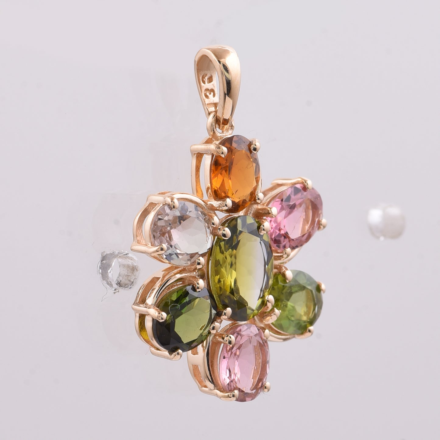 2.67 Ct Oval Natural Multi-Coloured Tourmaline 14K Gold Pendant