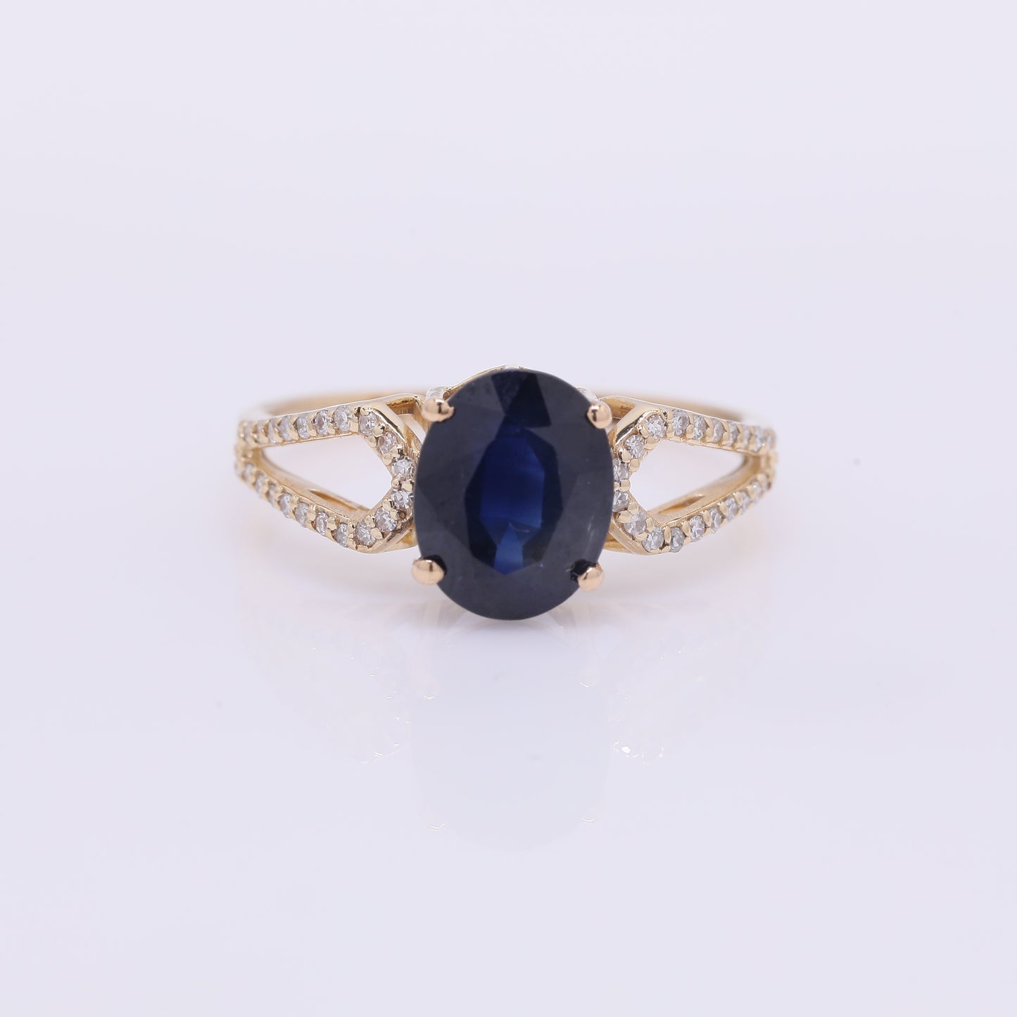 3.07 Ct Oval Mixed Cut Natural Sapphire 14K Gold Ring