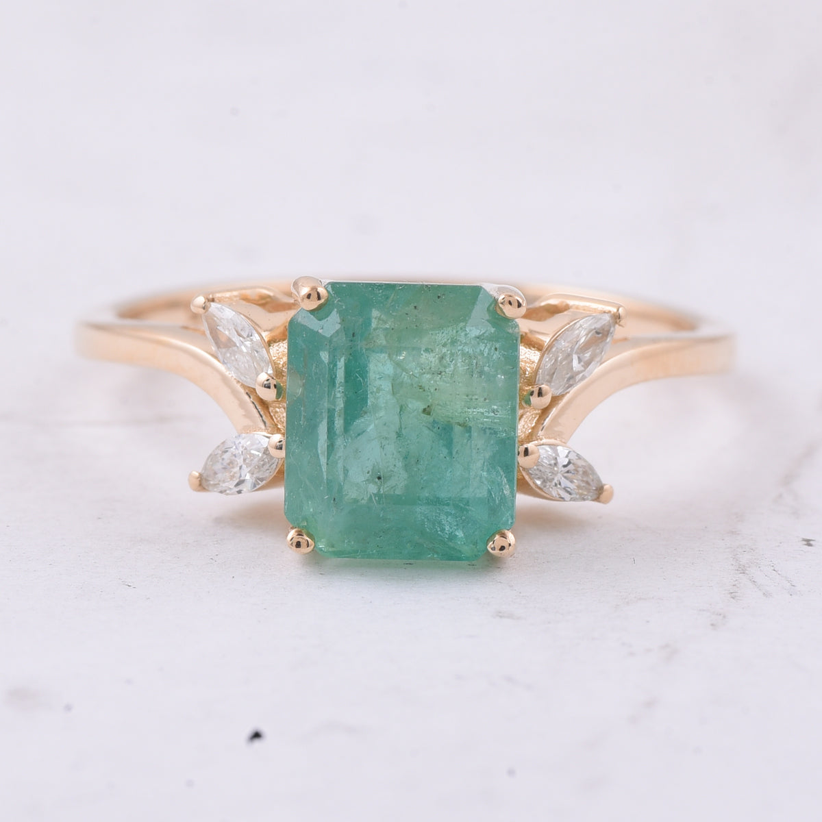 2.26 Ct Octagon Step Cut Natural Emerald 14K Gold Ring
