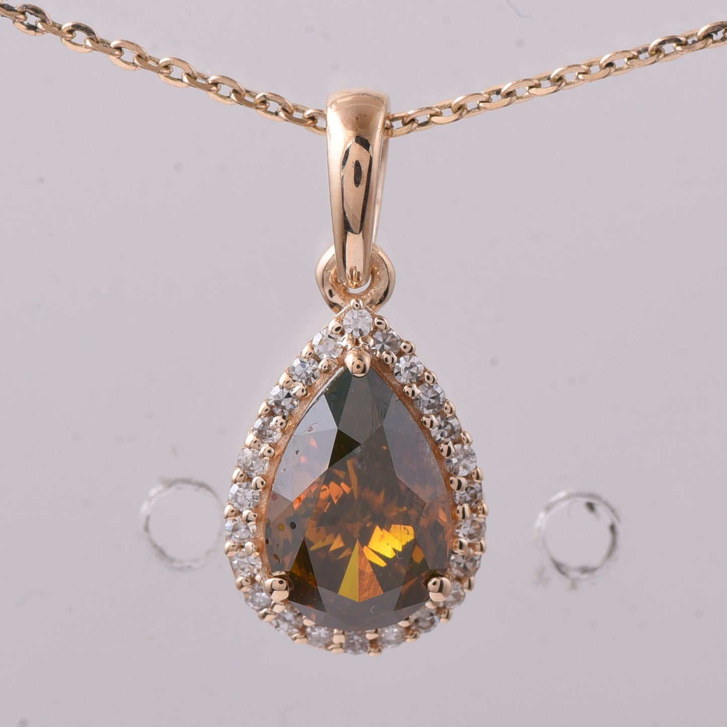 1.07 Ct Pear Red Diamond 14K Gold Pendant