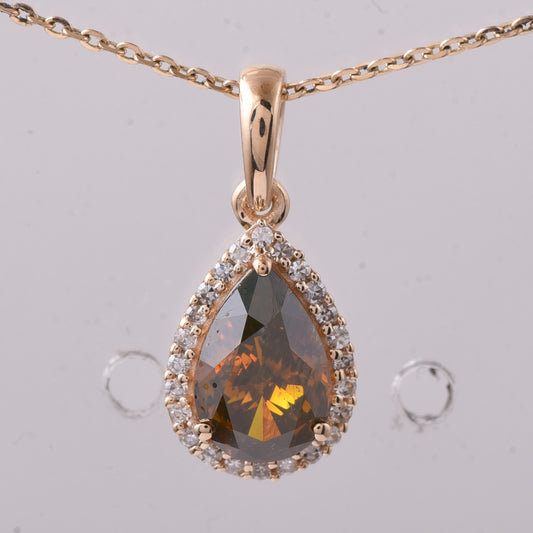 1.07 Ct Pear Red Diamond 14K Gold Pendant