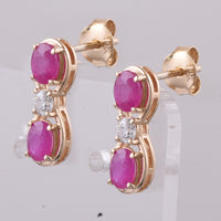 1.33 Ct Oval Cabochon Cut Natural Ruby 14K Gold Earrings