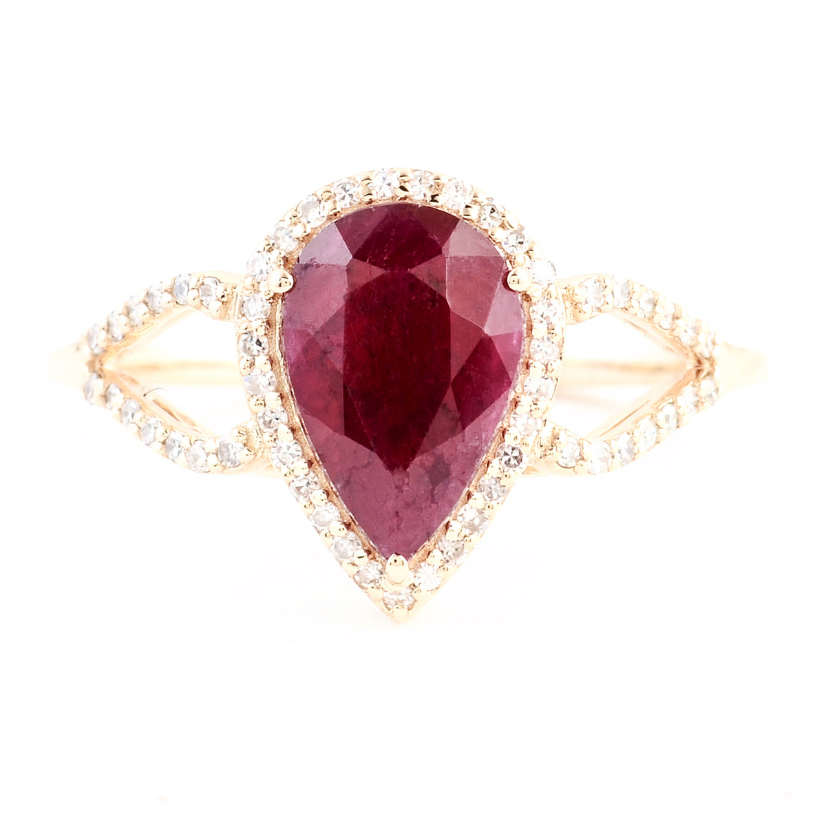 2.21 Ct Pear Mixed Cut Natural Corundum Ruby 14K Gold Ring