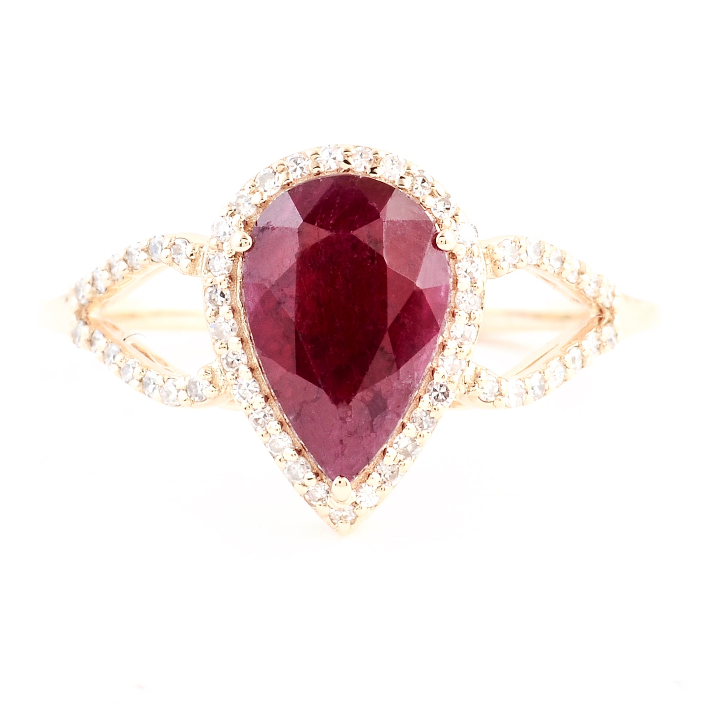 2.21 Ct Pear Mixed Cut Natural Corundum Ruby 14K Gold Ring