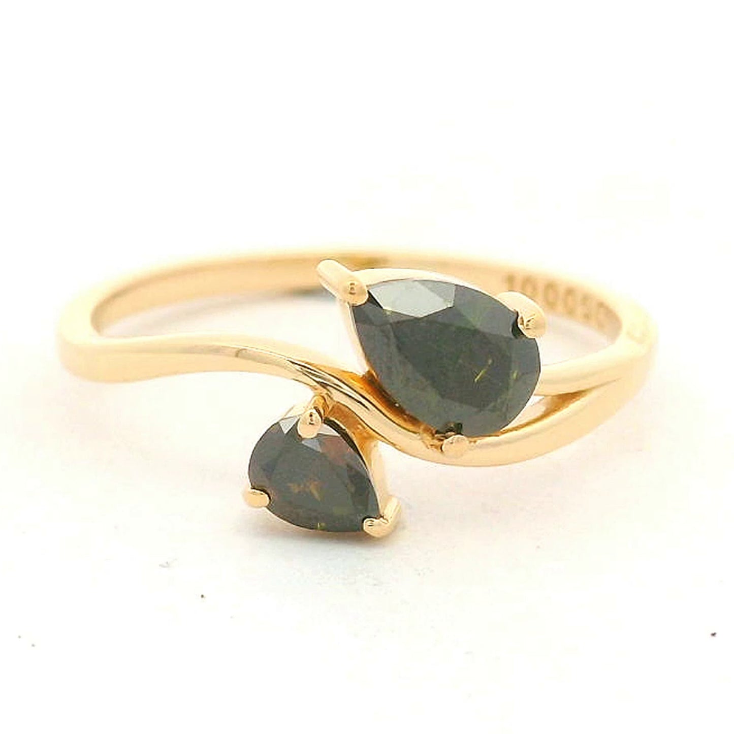 0.72 Ct Pear Green Diamond 14K Gold Ring