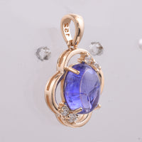2.72 Ct Oval Cabochon Cut Natural Tanzanite 14K Gold Pendant