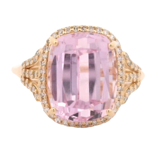 7.36 Ct Cushion Kunzite 14K Gold Ring
