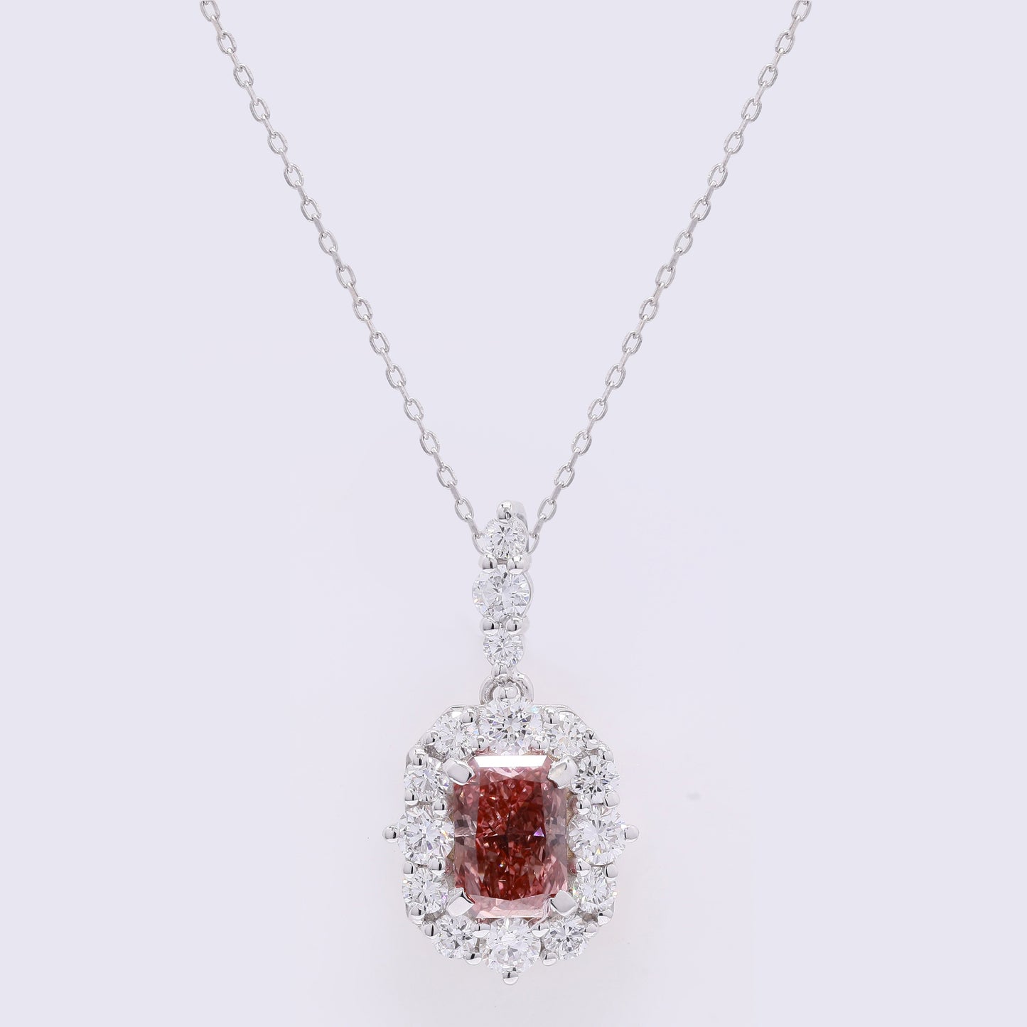 1.70 Carats Fancy Vivid Pink Lab Grown Diamond 14K Gold Pendant