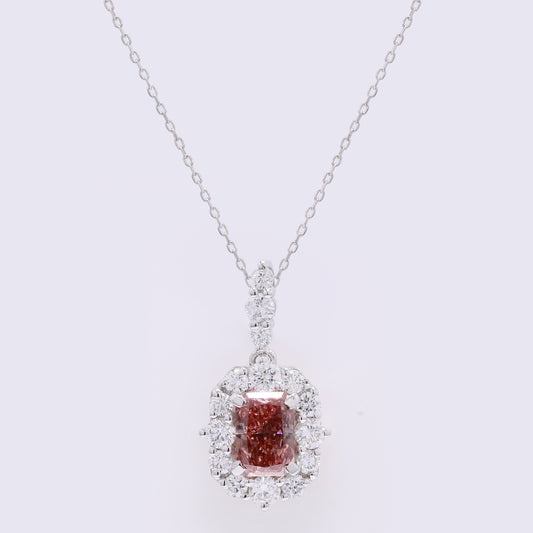 1.70 Carats Fancy Vivid Pink Lab Grown Diamond 14K Gold Pendant