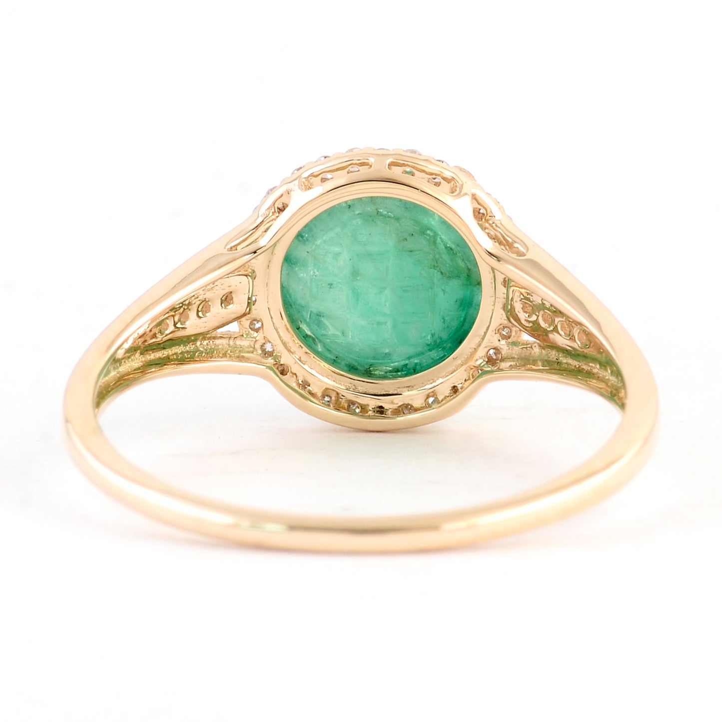 2.20 Ct Round Carving Natural Beryl Emerald 14K Gold Ring