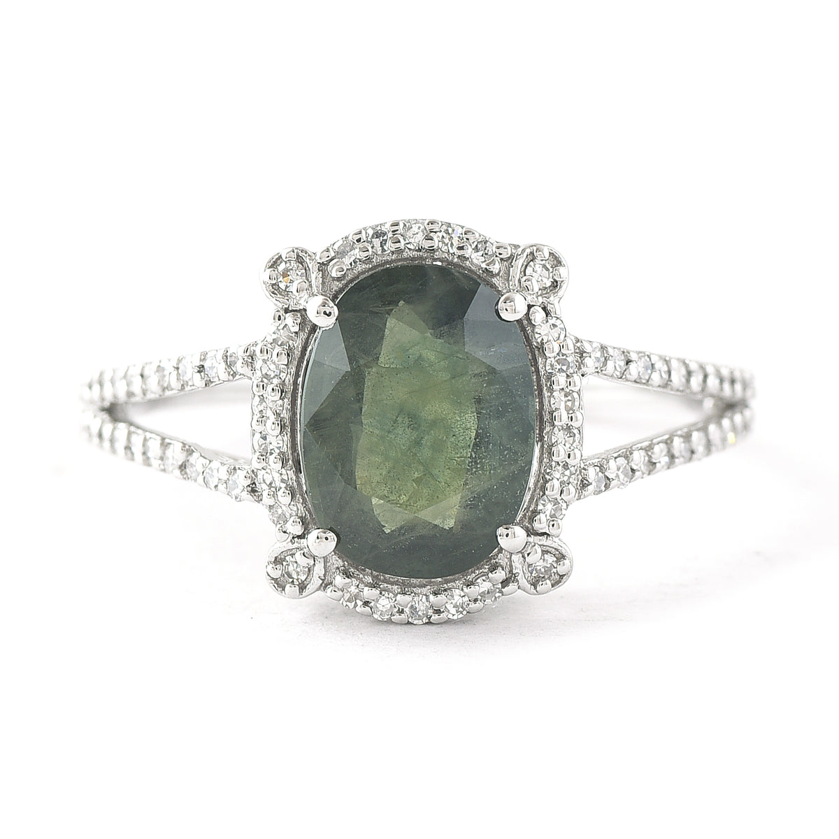 2.53 Ct Oval Mixed Cut Natural Green Sapphire 950 Platinum Ring