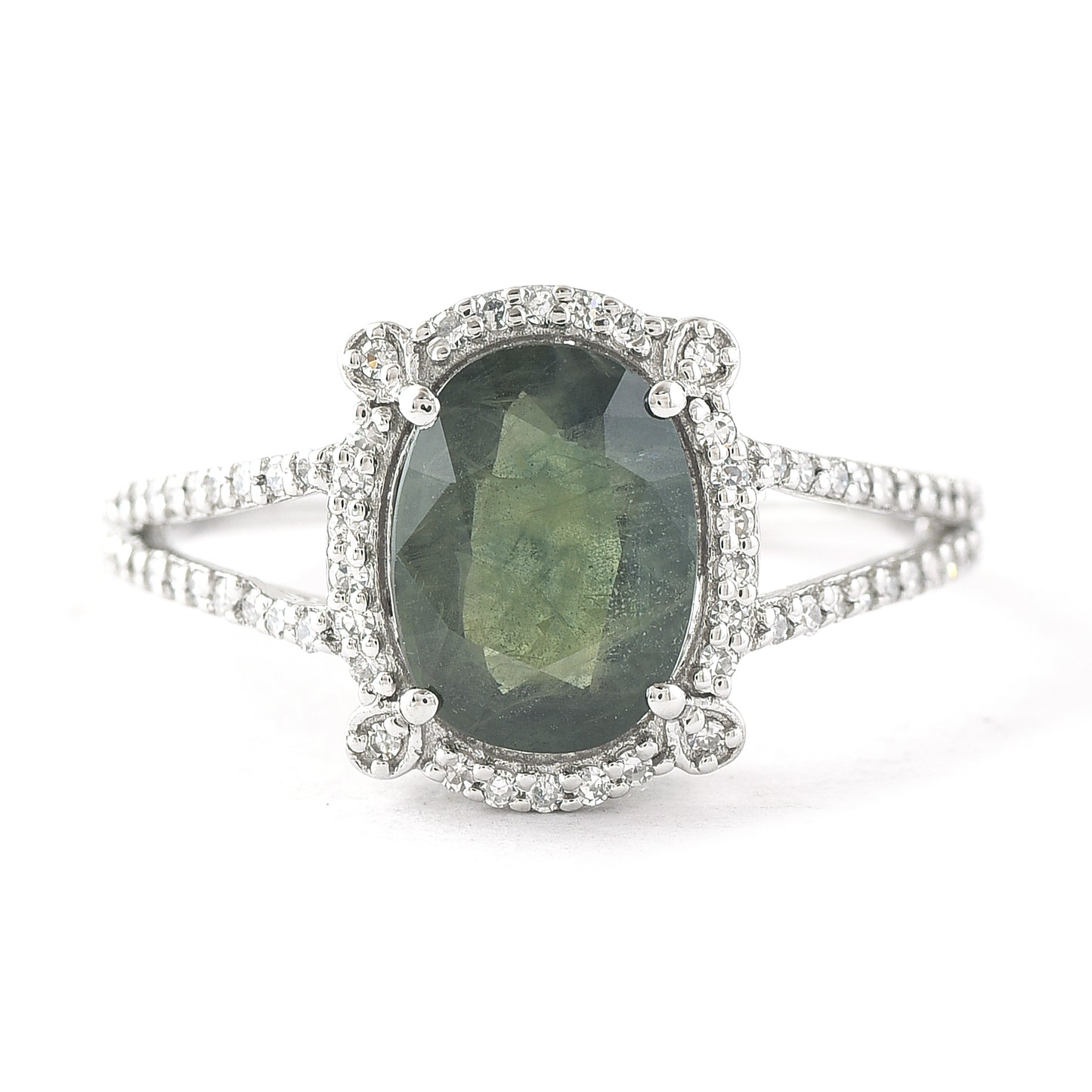 2.53 Ct Oval Mixed Cut Natural Green Sapphire 950 Platinum Ring
