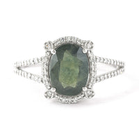 2.53 Ct Oval Mixed Cut Natural Green Sapphire 950 Platinum Ring