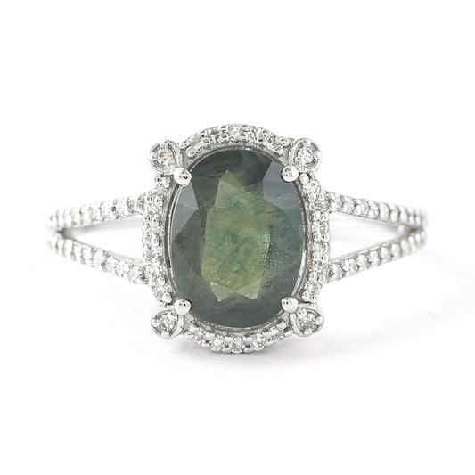 2.53 Ct Oval Mixed Cut Natural Green Sapphire 950 Platinum Ring
