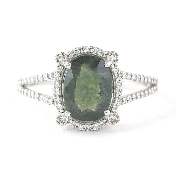 2.53 Ct Oval Mixed Cut Natural Green Sapphire 950 Platinum Ring