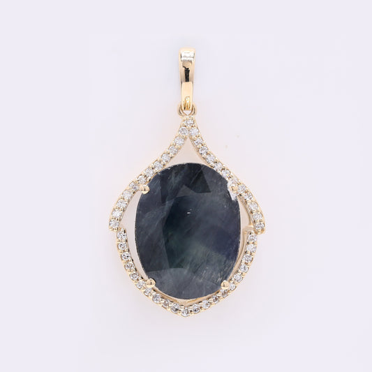 7.88 Ct Oval Mixed Cut Natural Sapphire 14K Gold Pendant