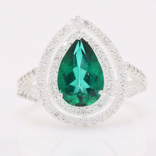 5.28 Ct Pear Green Topaz 925 Silver Ring