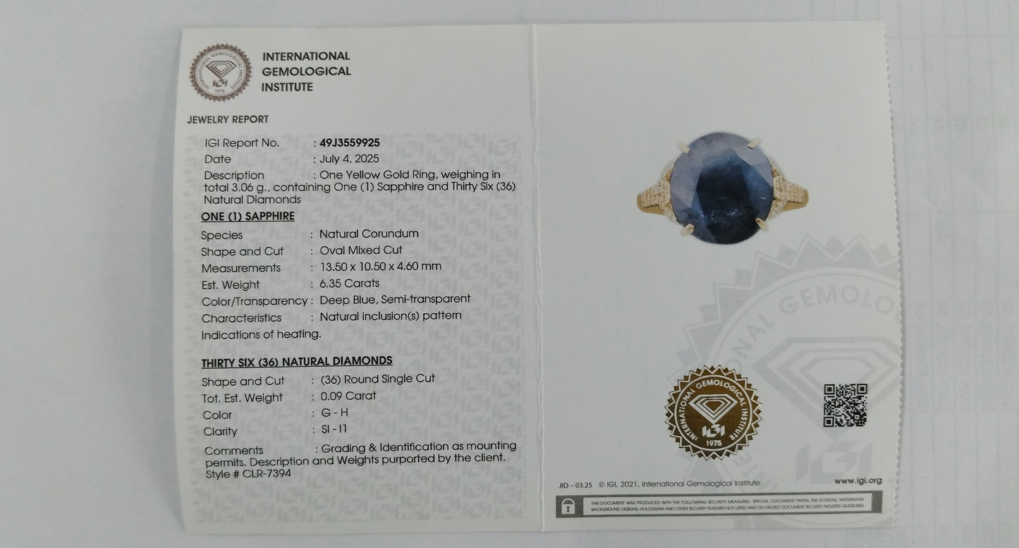 6.44 Ct Oval Mixed Cut Natural Corundum Sapphire 14K Gold Ring