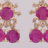 2.98 Ct Round Natural Ruby 14K Gold Earrings
