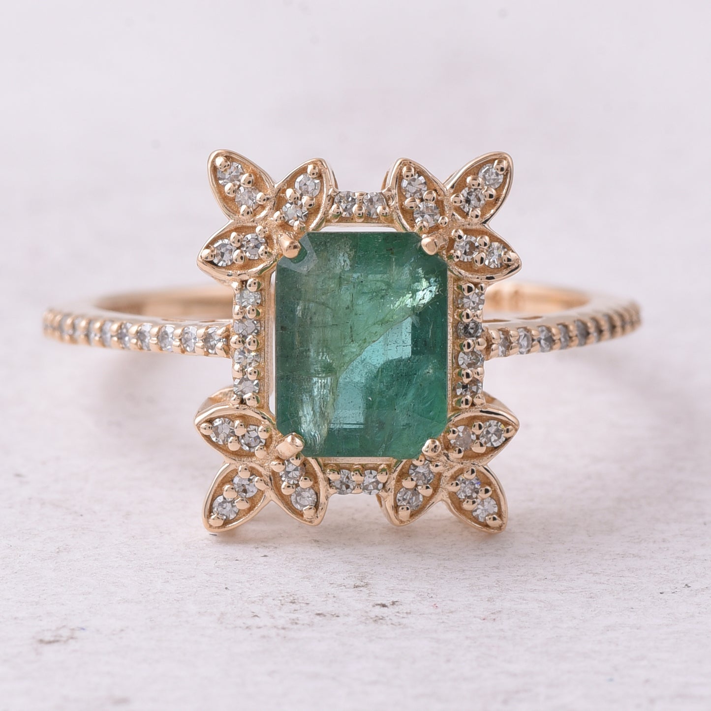 1.46 Ct Octagon Step Cut Natural Emerald 14K Gold Ring