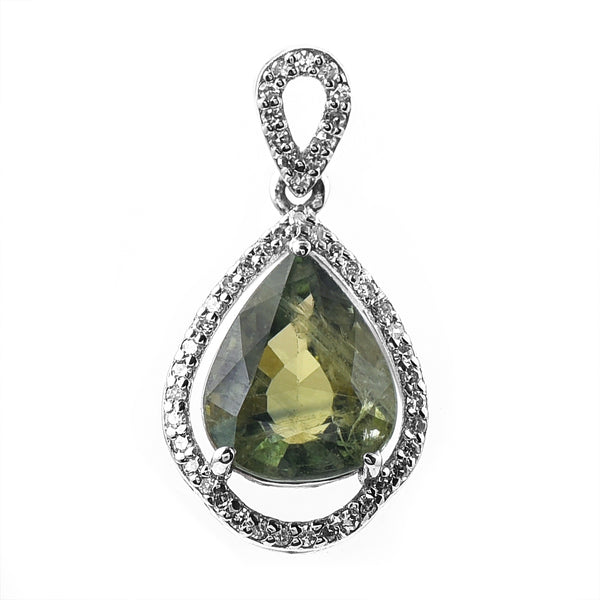 2.96 Ct Pear Mixed Cut Natural Green Sapphire 950 Platinum Pendant