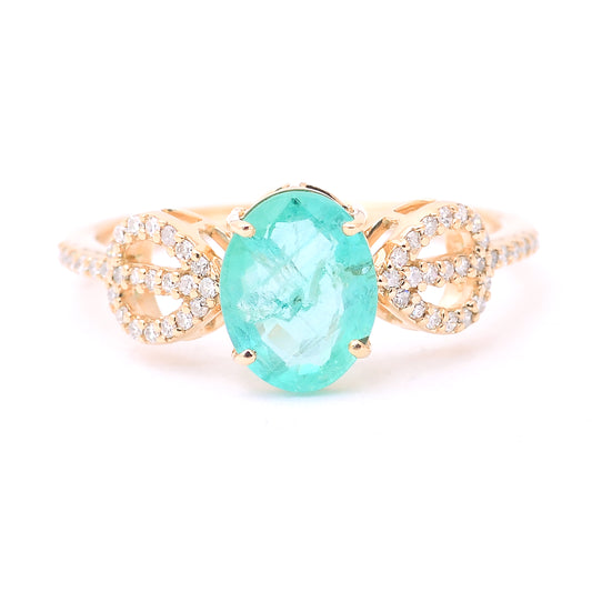 1.50 Ct Oval Mixed Cut Natural Emerald 14K Gold Ring