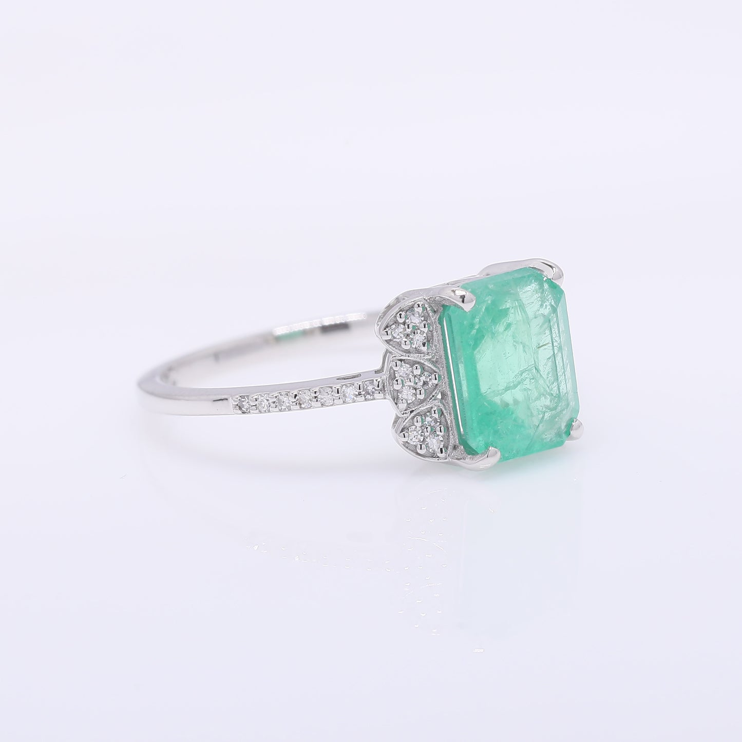 2.12 Ct Octagon Step Cut Natural Emerald 950 Platinum Ring