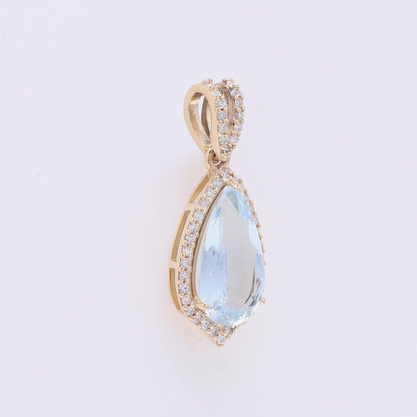 1.82 Ct Pear Mixed Cut Natural Aquamarine 14K Gold Pendant