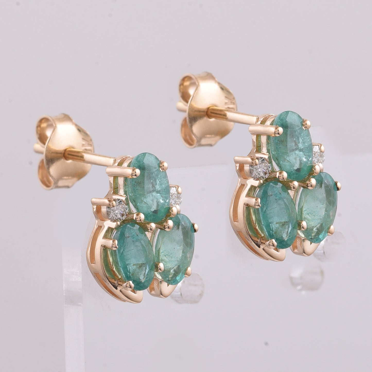 1.58 Ct Oval Natural Emerald 14K Gold Earrings