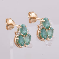 1.58 Ct Oval Natural Emerald 14K Gold Earrings