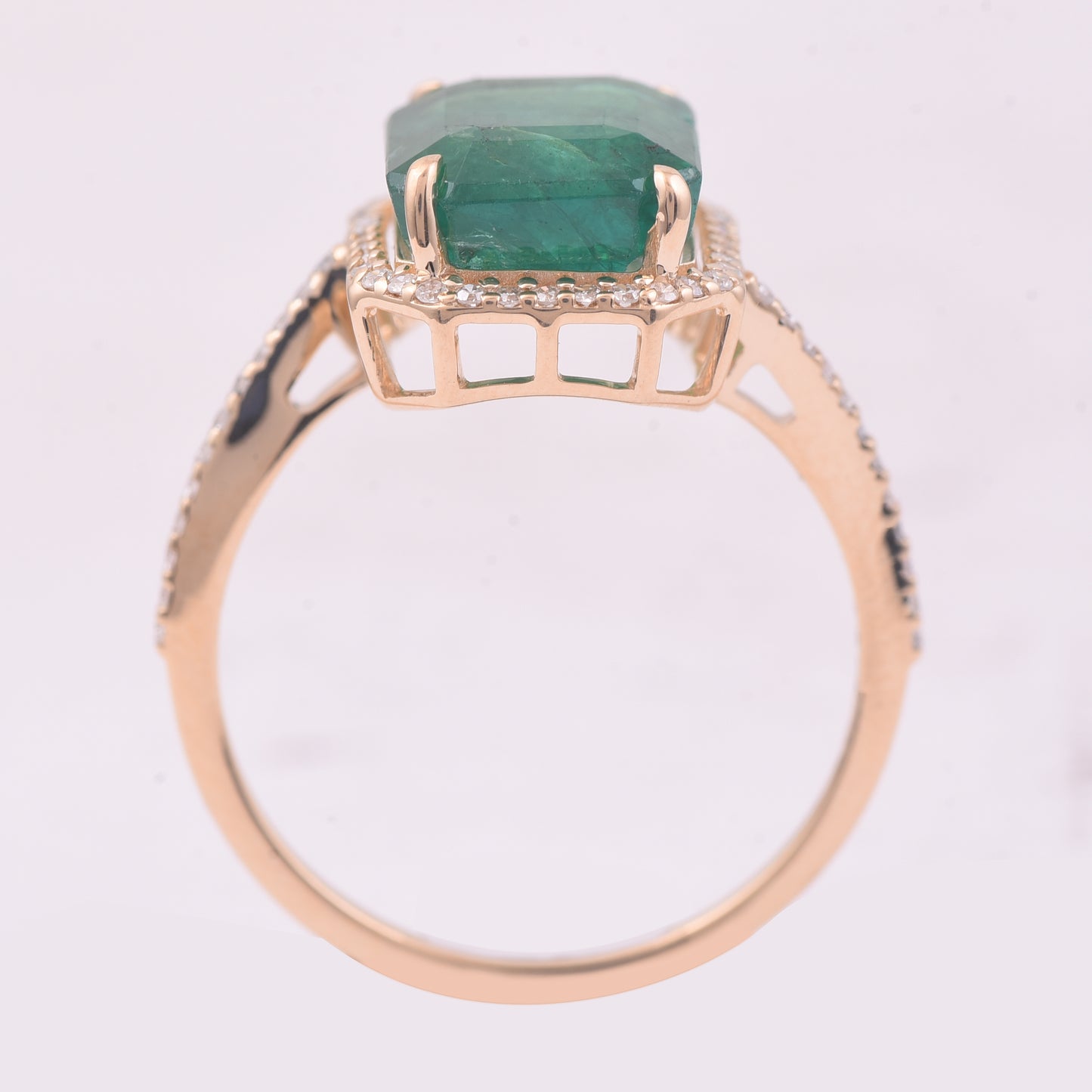 4.08 Ct Octagon Step Cut Natural Emerald 14K Gold Ring