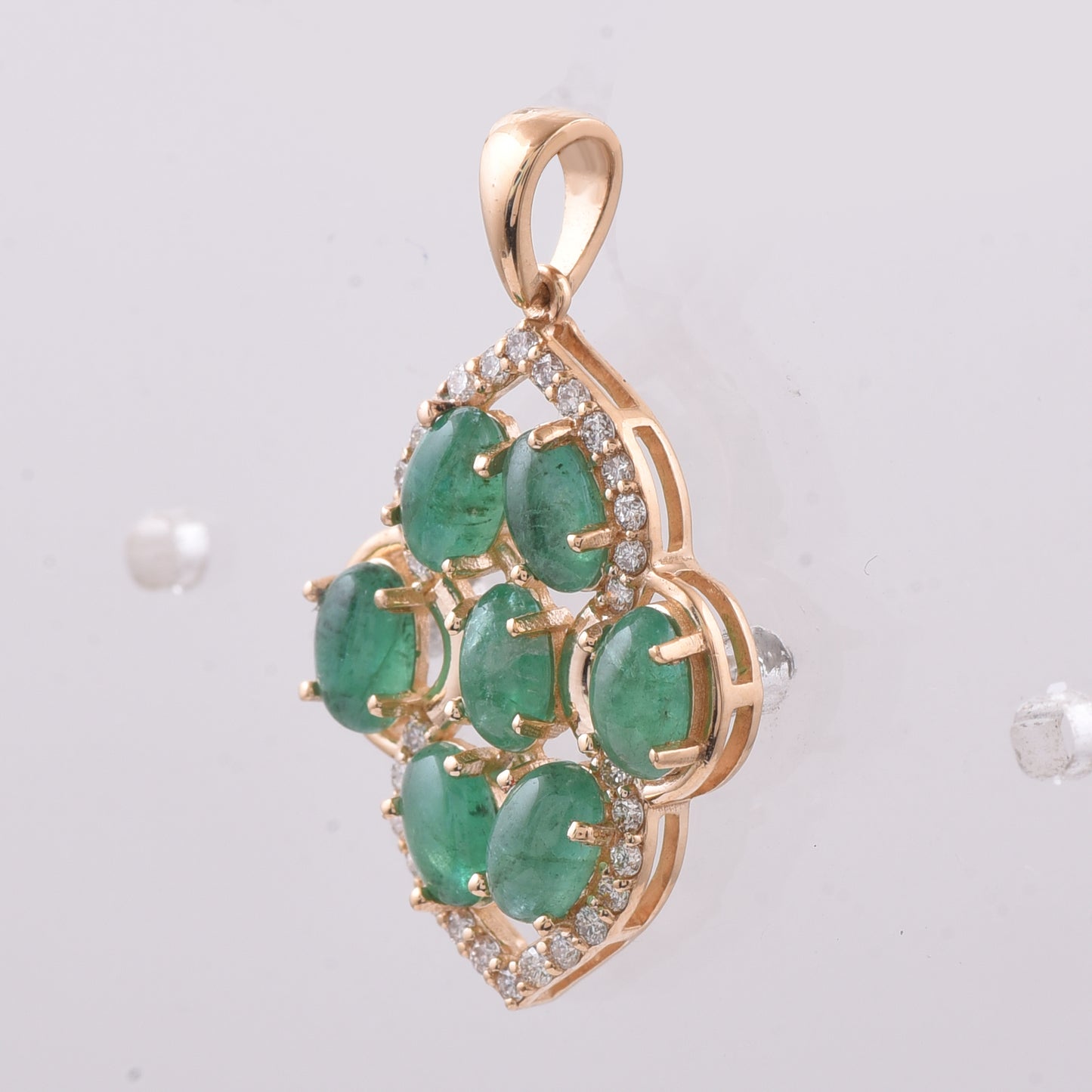1.84 Ct Oval Cabochon Cut Natural Emerald 14K Gold Pendant
