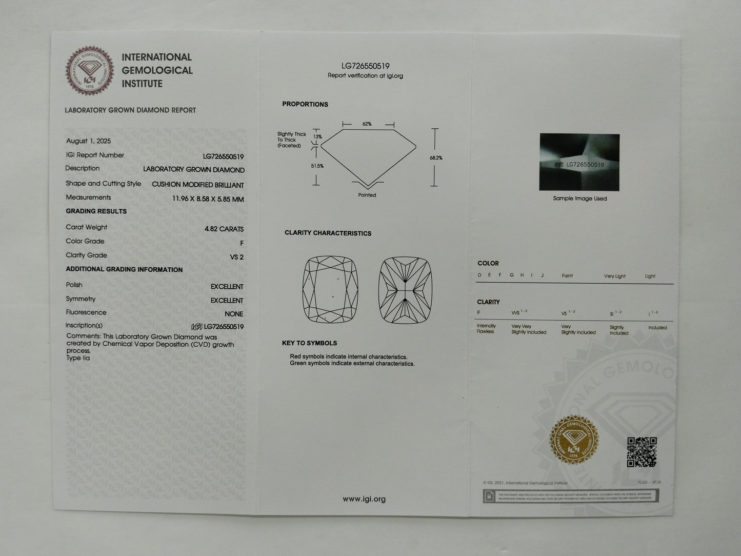 4.82 Ct Cushion Modified Brilliant Lab Grown Diamond 950 Platinum Ring